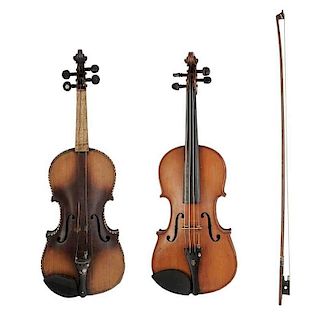 Two German Violins With Bows in Cases