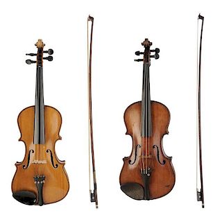 Two Vintage Violins with Bows and Cases