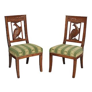 Pair DirectoireåÊCarved Fruitwood Side Chairs