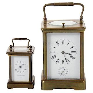 Two Brass and Beveled Glass Carriage Clocks