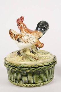 Group of Two Majolica Rooster Dishes
