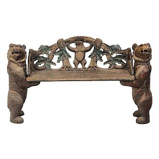 Black Forest Style Carved Bear Form Garden Bench
