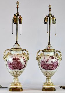 Pr. French Faience Porcelain Table Lamps