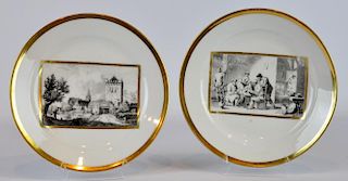 2 Porcelain Plates with Printed Interior Scenes