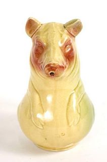 French Figural Majolica Pig Form Pitcher