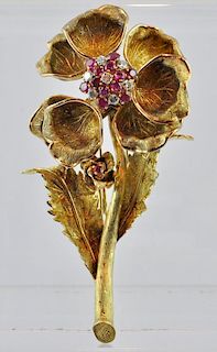 Antique Mechanical Rose Brooch in 18Kt Gold