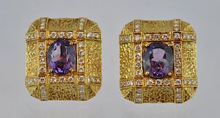 Pr. Diamond & Amethyst Earrings in 18kt Gold