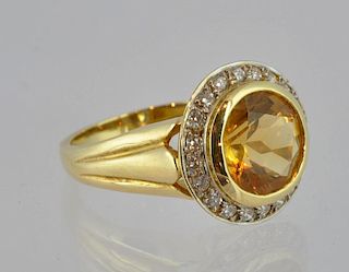 Diamond & Golden Topaz Halo Ring in 18 kt. Gold