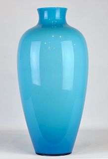 Venini Large Turquoise Glass Vase, Signed