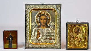 3 Russian Icons Mounted on Wood