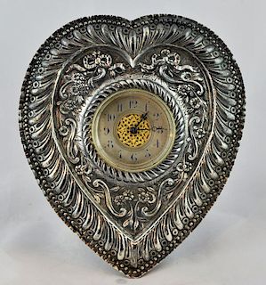 English Sterling Heart Shaped Clock, 19th C.