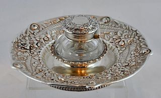Sterling & Crystal Inkwell 20th C.