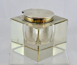 English Sterling and Crystal Inkwell 20th C.