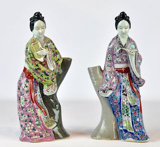 Pr. Chinese Painted Porcelain Figures / Vases