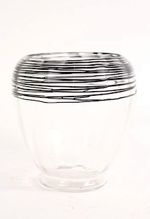 Steuben Glass Vase w/Applied Black Thread Motif