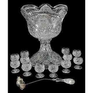 Pairpoint Cut Glass Punch Bowl Set