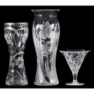 Brilliant Period Cut Glass Tazza, Two Vases