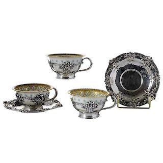 Set of Ten Tiffany Sterling Teacups and Saucers