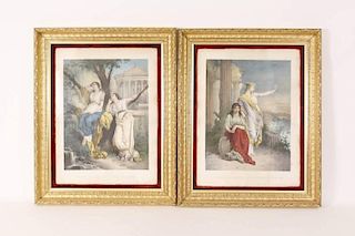 Pair of Hand Colored Lithographs of Roman Women