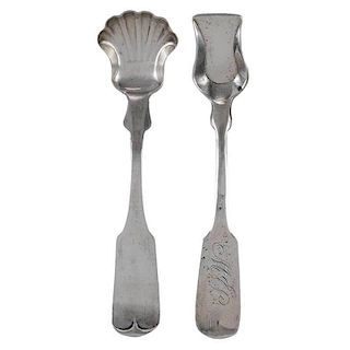Two Merriman Coin Silver Salt Spoons