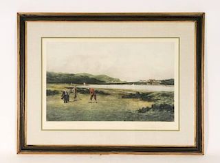 "The Putting Green", Hand Colored 19th C. Print