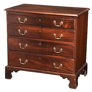 Chippendale Figured Mahogany Four Drawer Chest
