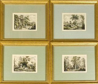 After Bartolozzi, Hand Colored Genre Engravings