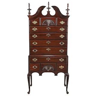 Queen Anne Style Mahogany High Chest of Drawers