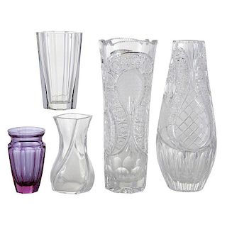 Five Pieces Moser, Baccarat, and Cut Glass