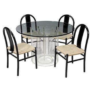 Modern Lucite, Glass and Ebonized Dining Suite
