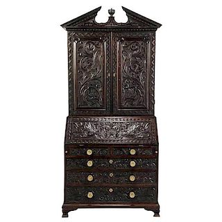 George II Carved Walnut Desk and Bookcase*