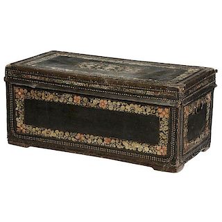 Chinese Export Polychrome Leather Trunk
