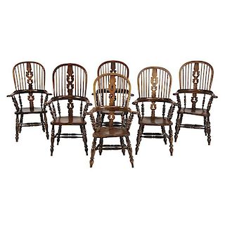 Assembled Set of Eight Windsor Arm Chairs