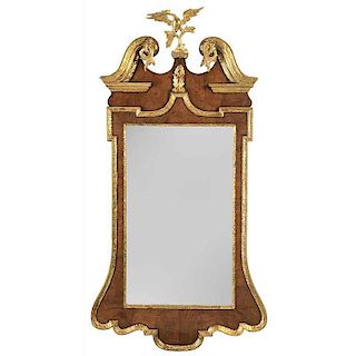 George III Figured Walnut and Parcel Gilt Mirror
