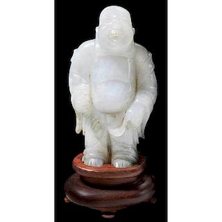 Carved White Jade Figure of Hotei