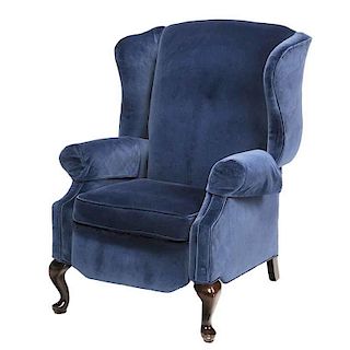 Queen Ann Style Reclining Mahogany Wing Chair