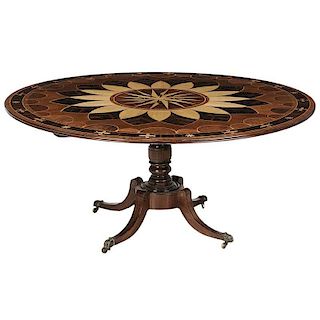 Regency Style Inlaid Pedestal Dining Table