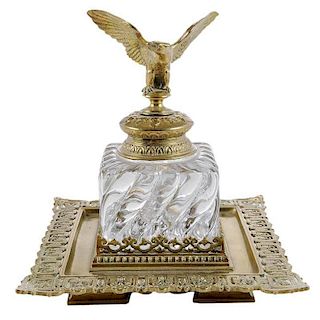 Monumental Eagle Inkwell With Brass Stand