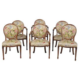 Set of Six George III Style Open Arm Chairs