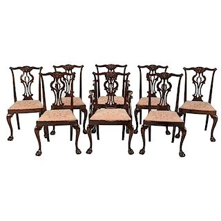 Eight Chippendale Style Carved Dining Chairs