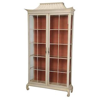 Chippendale Style White Painted Vitrine Cabinet