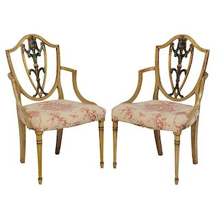 Pair of Adam Style Upholstered Arm Chairs