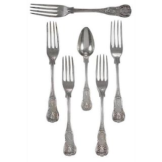 Six Pieces Charleston Coin Silver Flatware