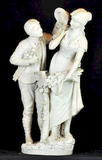 19th Ct. Carved Alabaster Statue of Couple
