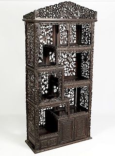 Chinese Hongmu 19th C. Carved Display Cabinet