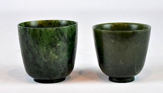2 Chinese Green Jade Cups