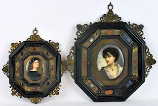 2 Framed Italian Porcelain Portraits