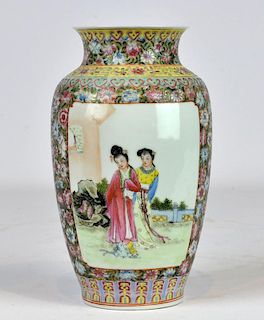 Chinese Fine Porcelain Figural & Floral Vase