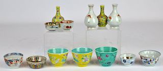 9 Chinese Egg Cups & 2 Prs. Chinese Bud Vases