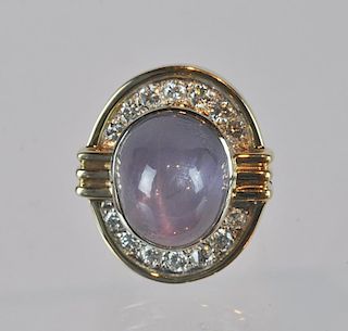 Lavender Star Cabochon Sapphire & Diamond Ring